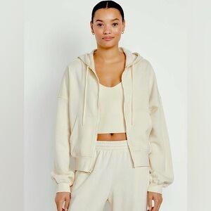 Cropped Zip Front Hoodie Oatmeal Sz L